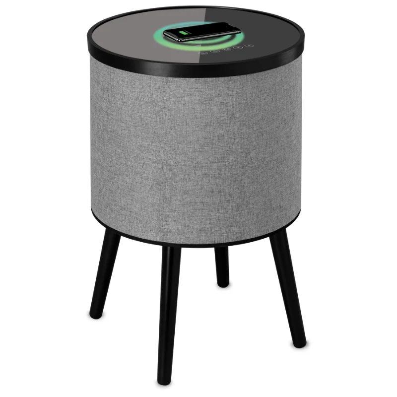 

DecorTech Round Bluetooth Speaker End Table with Wireless Charging, Gray