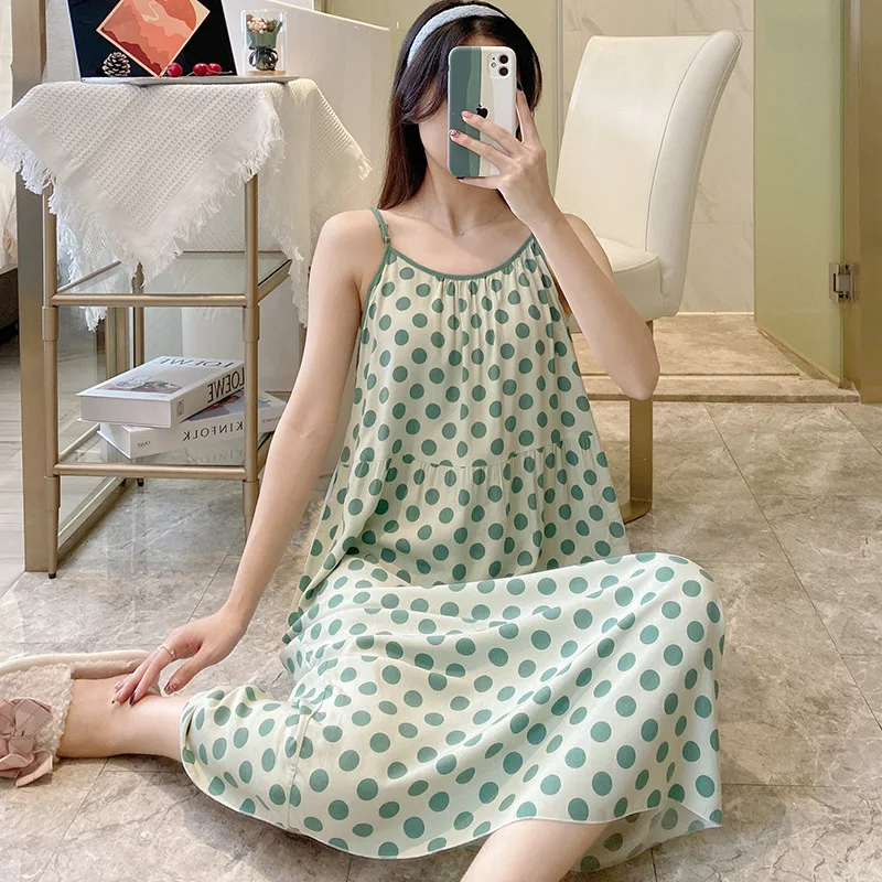 Big Size Women's Clothing Summer Pajamas Loose Thin Sleepwear Attractive Women's Nightwear Spaghettic Strap Dress Nightgowns