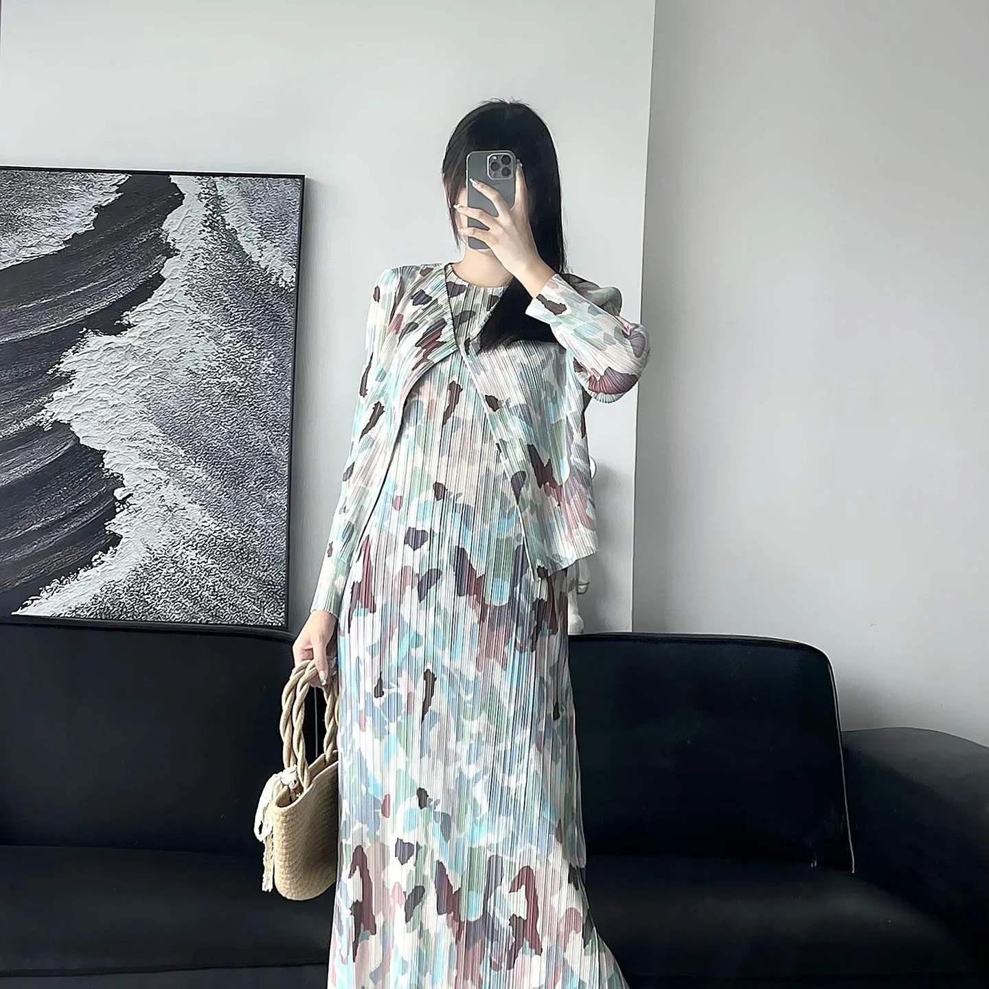 YUDX плиссированный комплект с длинным рукавом Модный женский топ цветочным