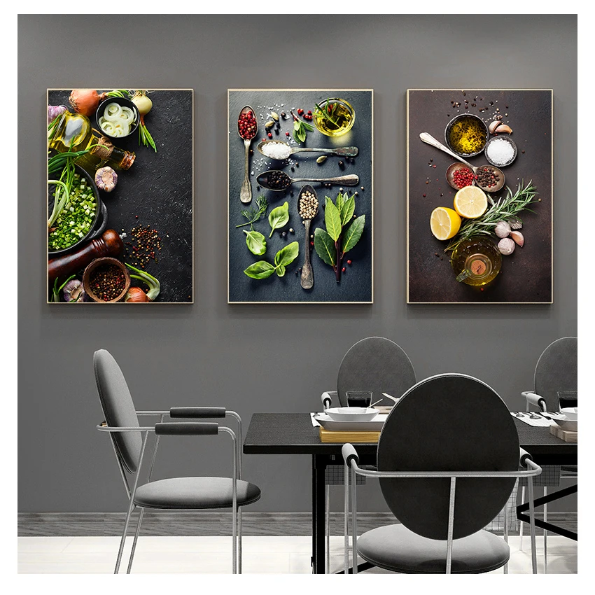 

Kitchen Theme Mix Herb and Spices Canvas Painting Posters and Prints Cuadros Wall Art Pictures for Restaurant Dining Room Decor