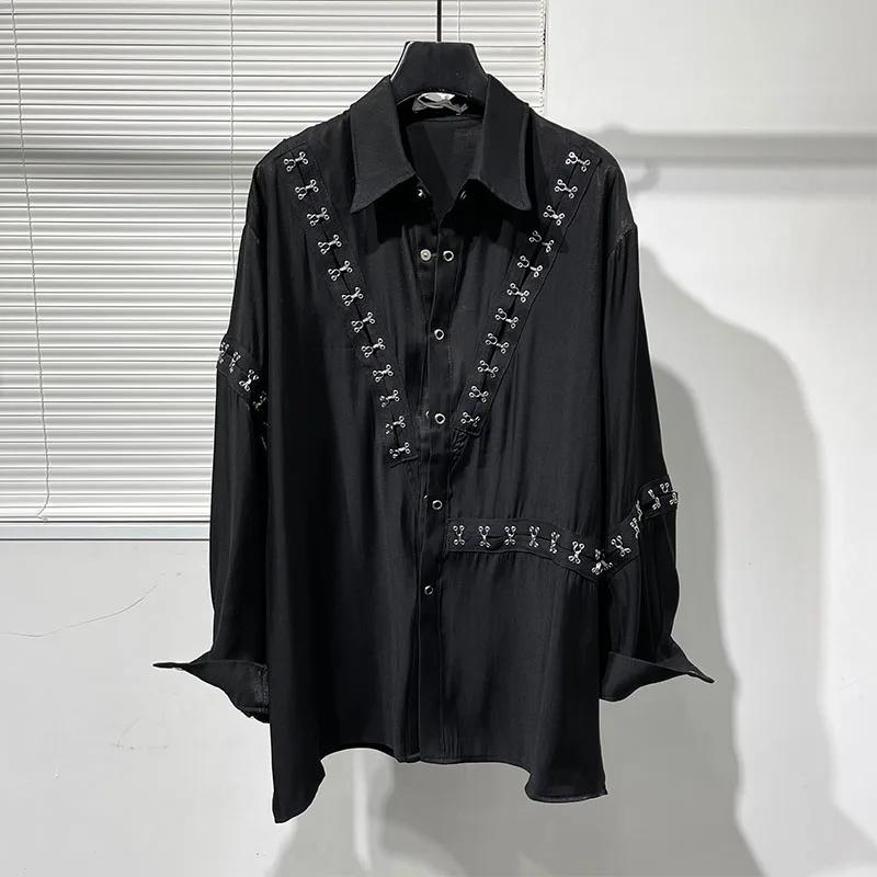 

2022 Original black personality asymmetrical metal splicing loose plankton handsome shirt male Yamamoto trend fashion shi