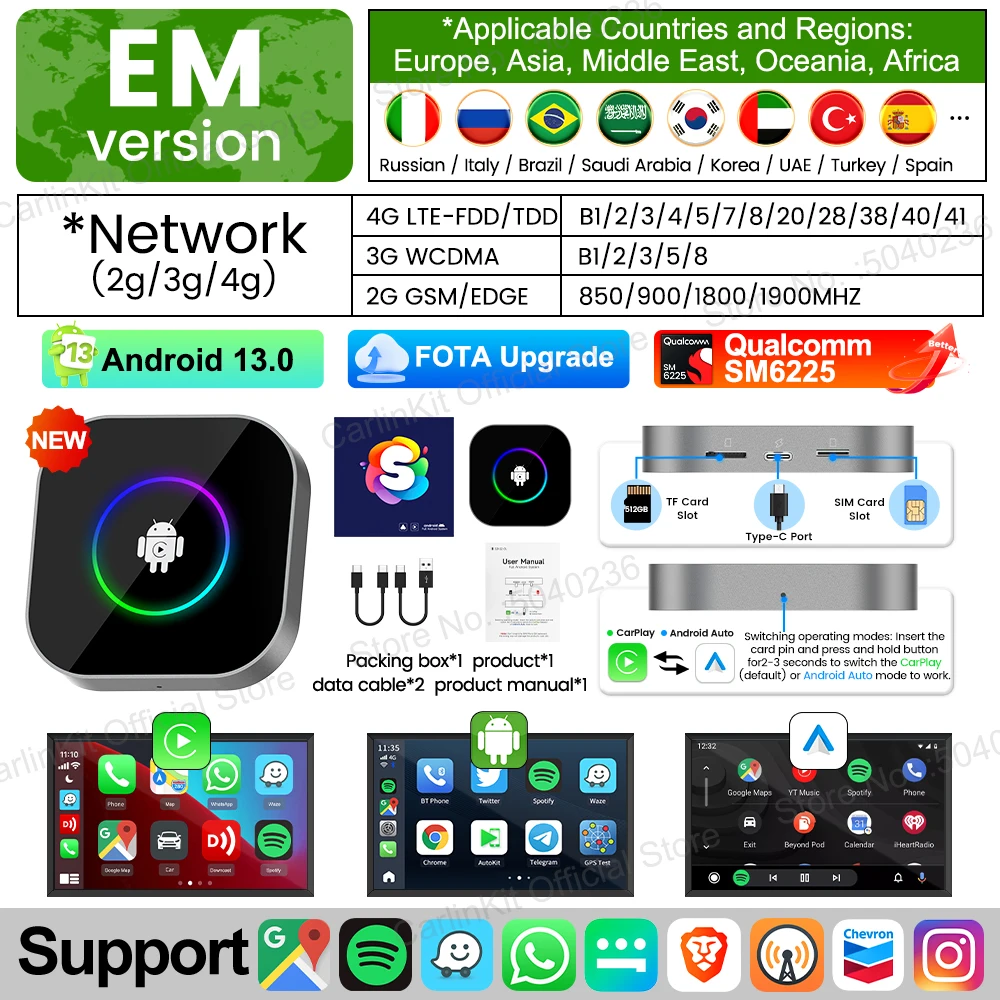 

Автомобильная ТВ-приставка CarlinKit Android 13, 8-ядерная, Беспроводная, С Поддержкой Android Auto И CarPlay, AI Box Для IPTV