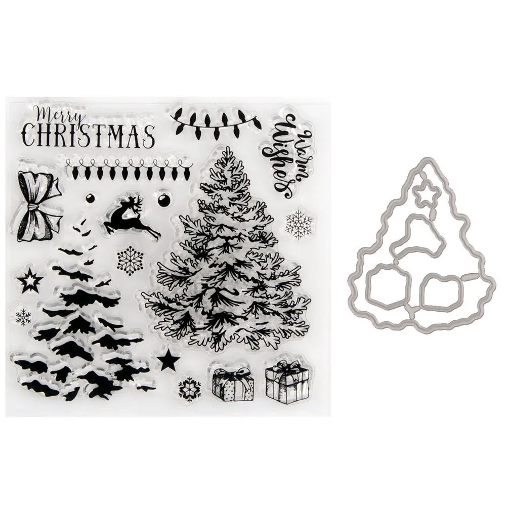 

New Christmas Tree Metal Cutting Dies Clear Stamps for Card Making Dies Scrapbooking DIY Rubber Stamps and Dies Craft Decoration