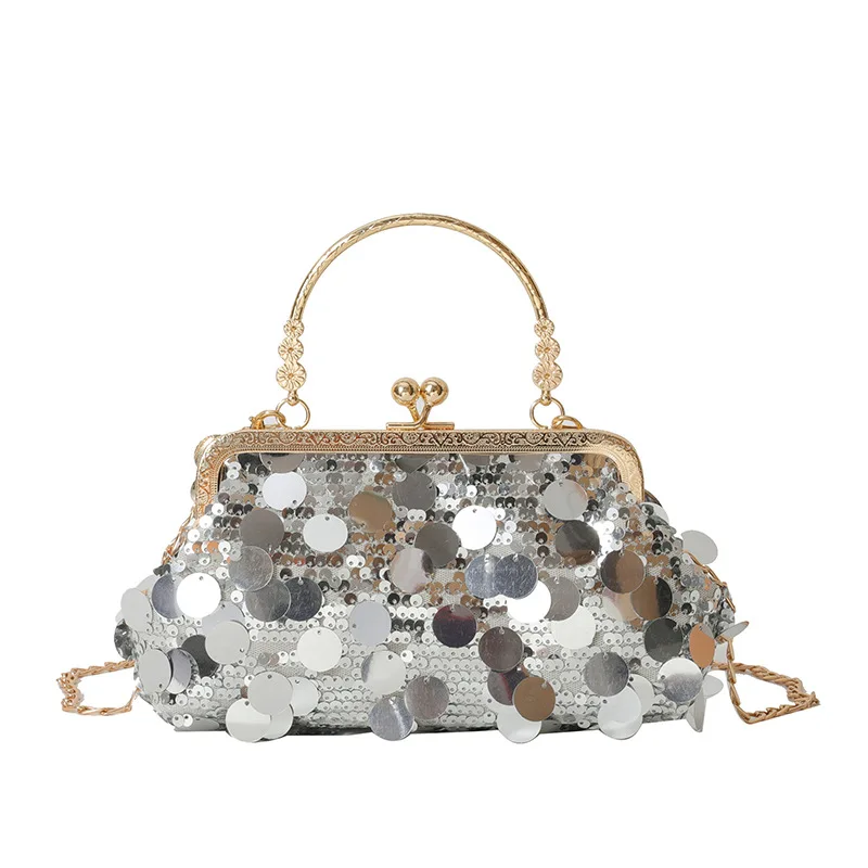 

Винтажный кошелек, ракушка, вечерний кошелек Kisslock и сумочка, блестящая цепочка, женская сумка на застежке, сумка-тоут через плечо 23KSBG53