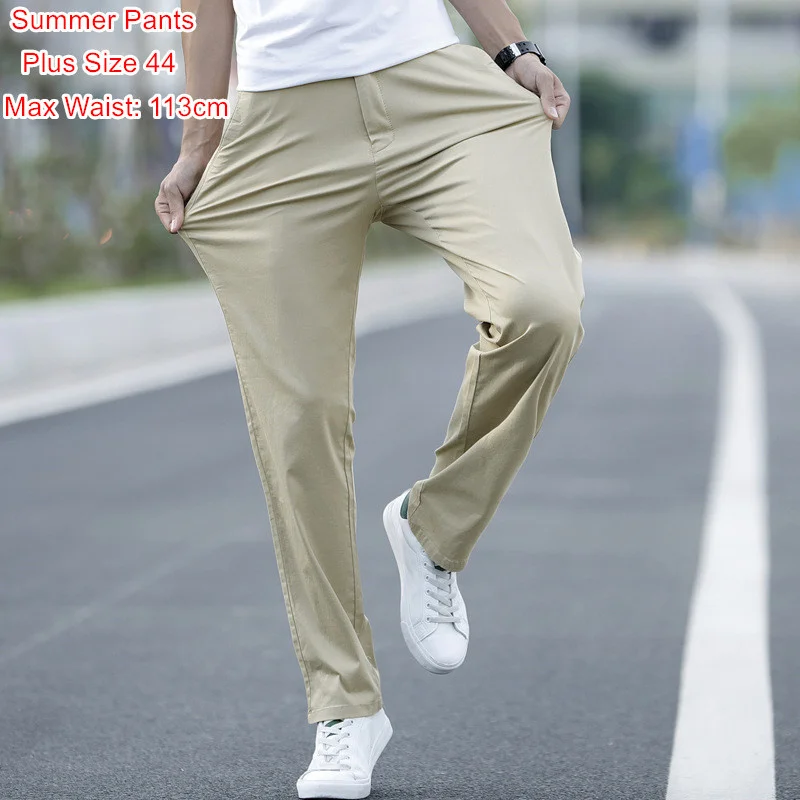 

Pantalon Pants Summer Men Thin Fitness Chinos Fashions Khaki Grey Black Trousers Plus Size 40 42 44 Mens Slim Straight pant