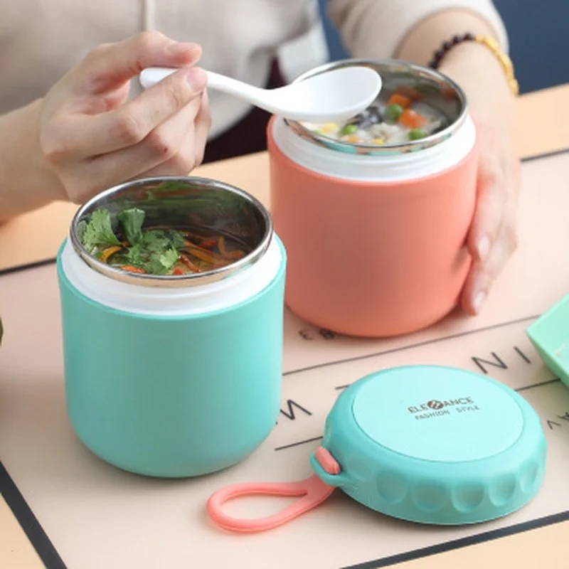 

500ML Food Thermal Jar Insulated Soup Thermos Containers Stainless Steel Lunch Box Drinking Cup With Spoon Long-term Insulation