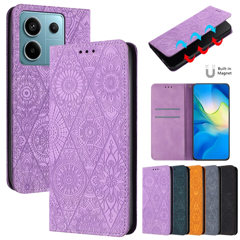 2025 Poco X6 Чехол Mandala Totem Кожаный Магнитный для Etui Xiaomi телефона PocoX6 X 6 X5 X3 Pro NFC Flip Funda