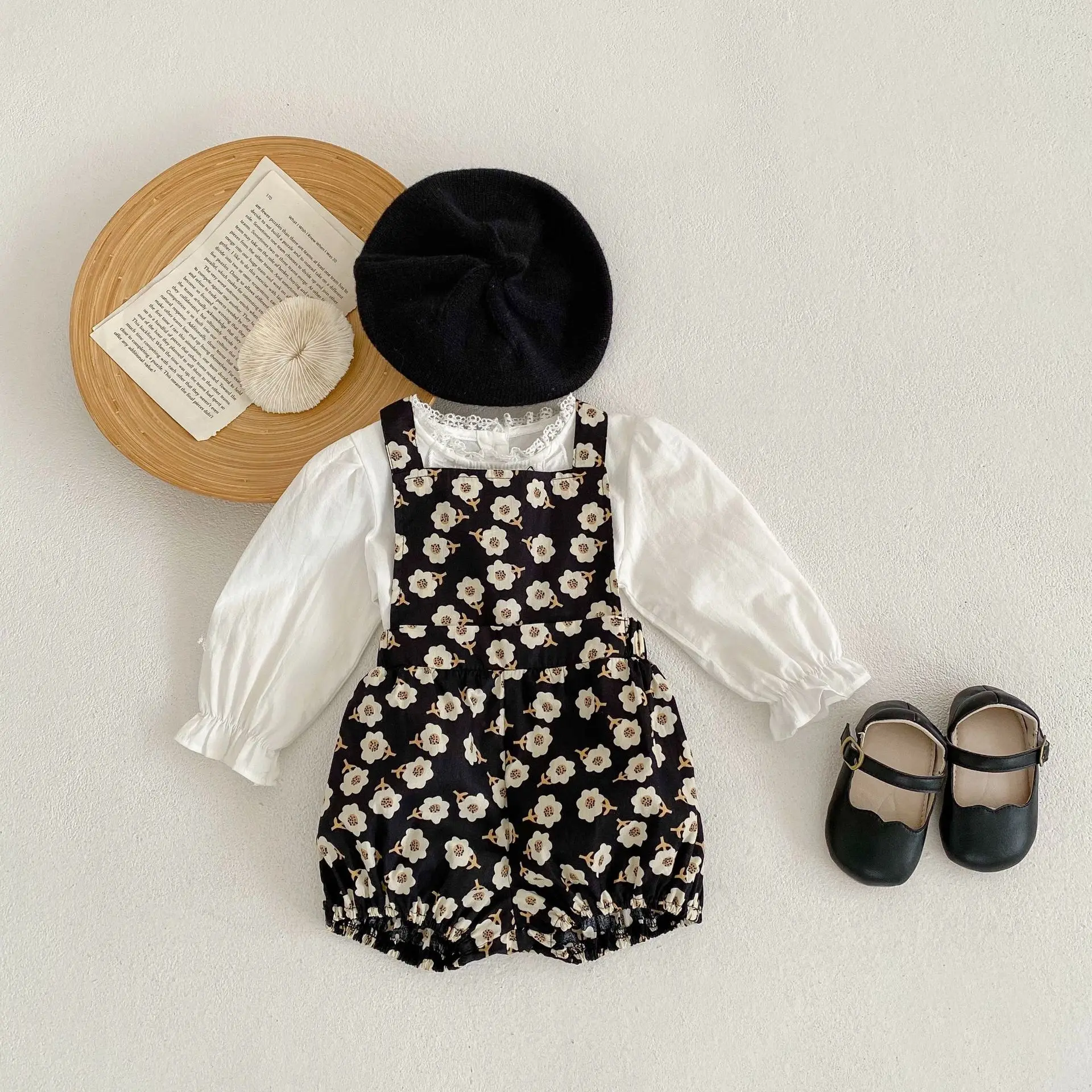 

2PCS Toddler Baby Girl Clothes Sets Sprinf Summer Embroidery Floral Costume Outfit Blouse+overalls Kid Children Outfit