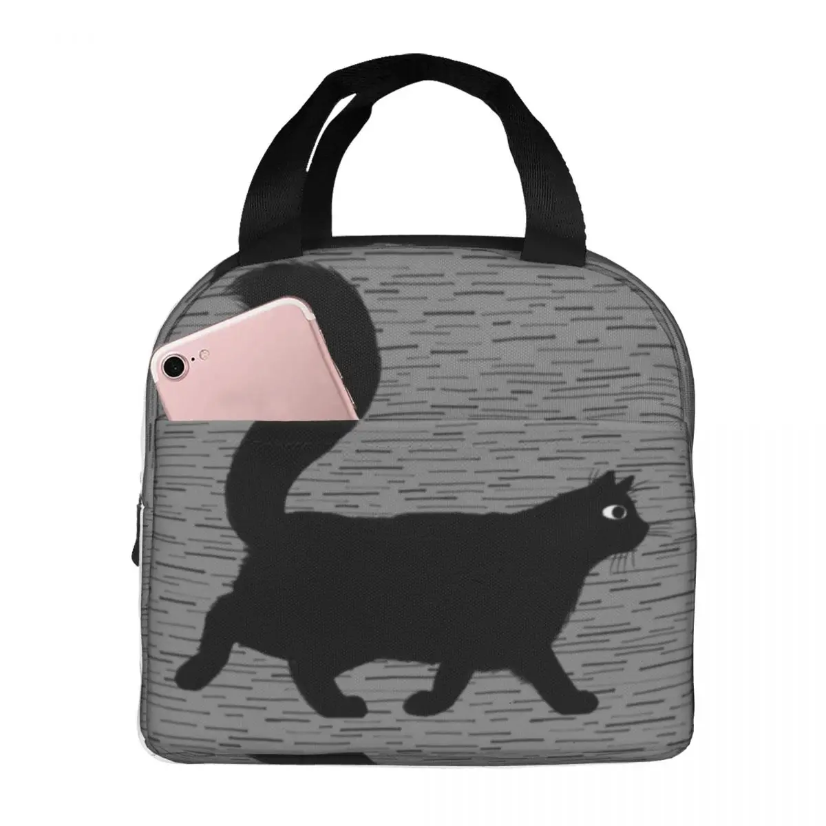 

Прогулочная термоизолированная сумка для ланча с изображением черного кота, изолированная сумка для бенто, контейнер для еды, сумка для бенто, большая сумка для ланча