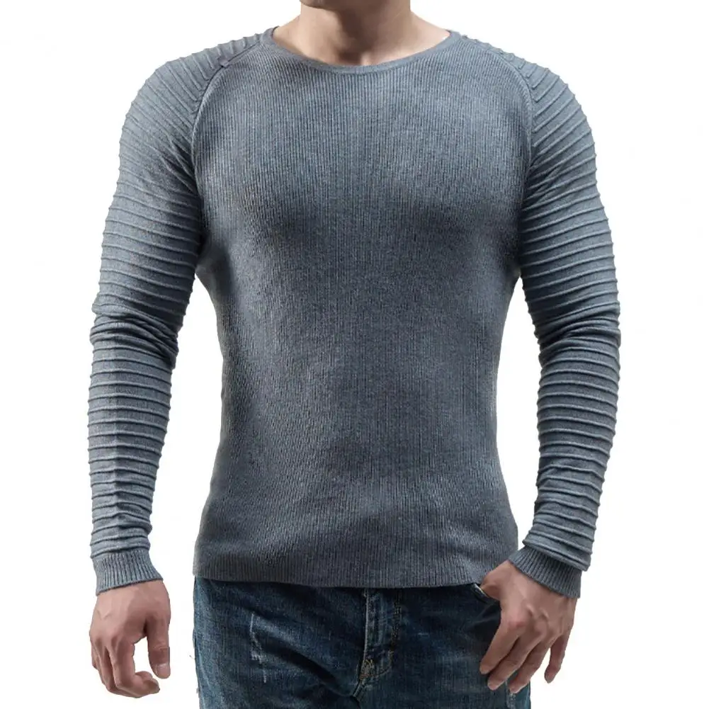 

Trendy Autumn Sweater Knit Crew Neck Anti-shrink Slim Fit Stripe Applique Spring Sweater