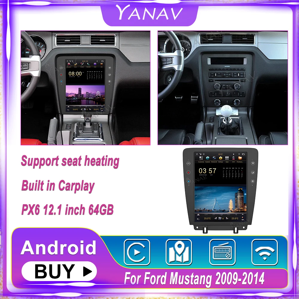 

Автомагнитола PX6, 12,1 дюйма, Android, для Ford Mustang 2009-2014, стерео, мультимедийный плеер, HD экран Tesla, GPS-навигация, головное устройство