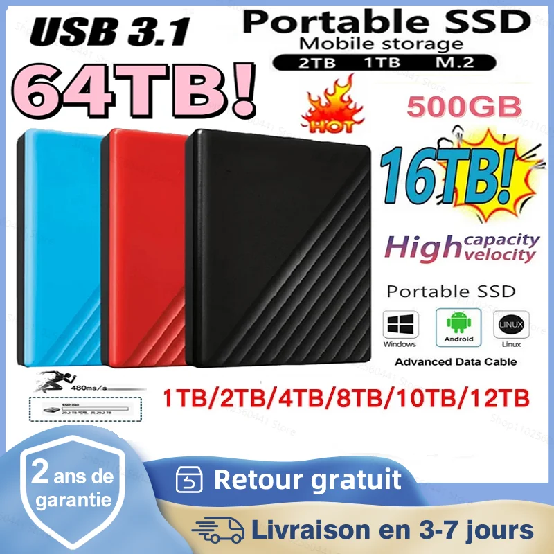 

2022 Original High-speed 1TB SSD Portable External Solid State Hard Drive USB3.0 Interface HDD Mobile Hard Drive For Laptop/mac