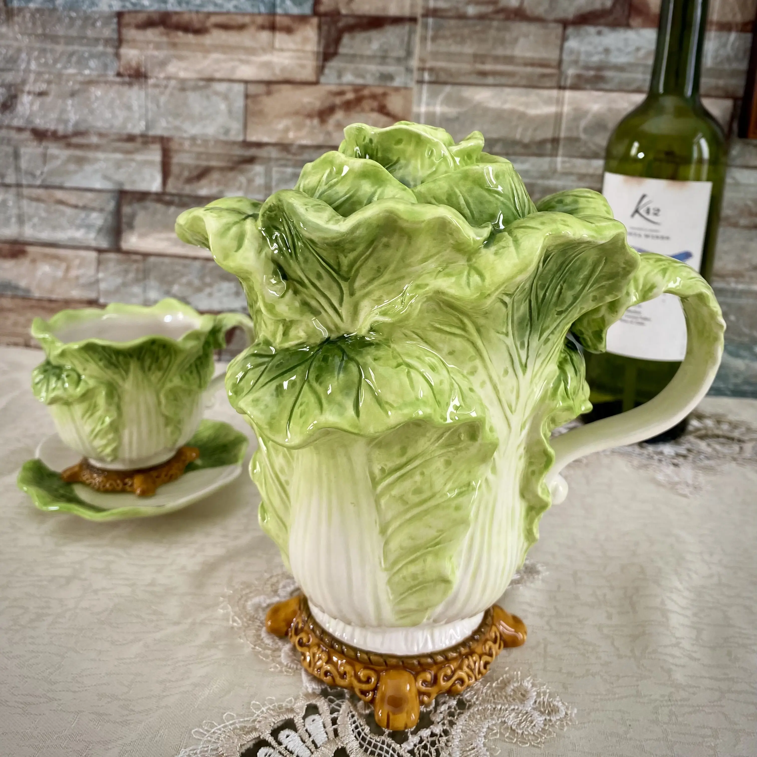 

Garden Chinese Cabbage Ceramic Sculpture Teapot Coffee Pot Wedding Gifts Living Room Tea Cup Mug Set Coffee Set Coffee Cup