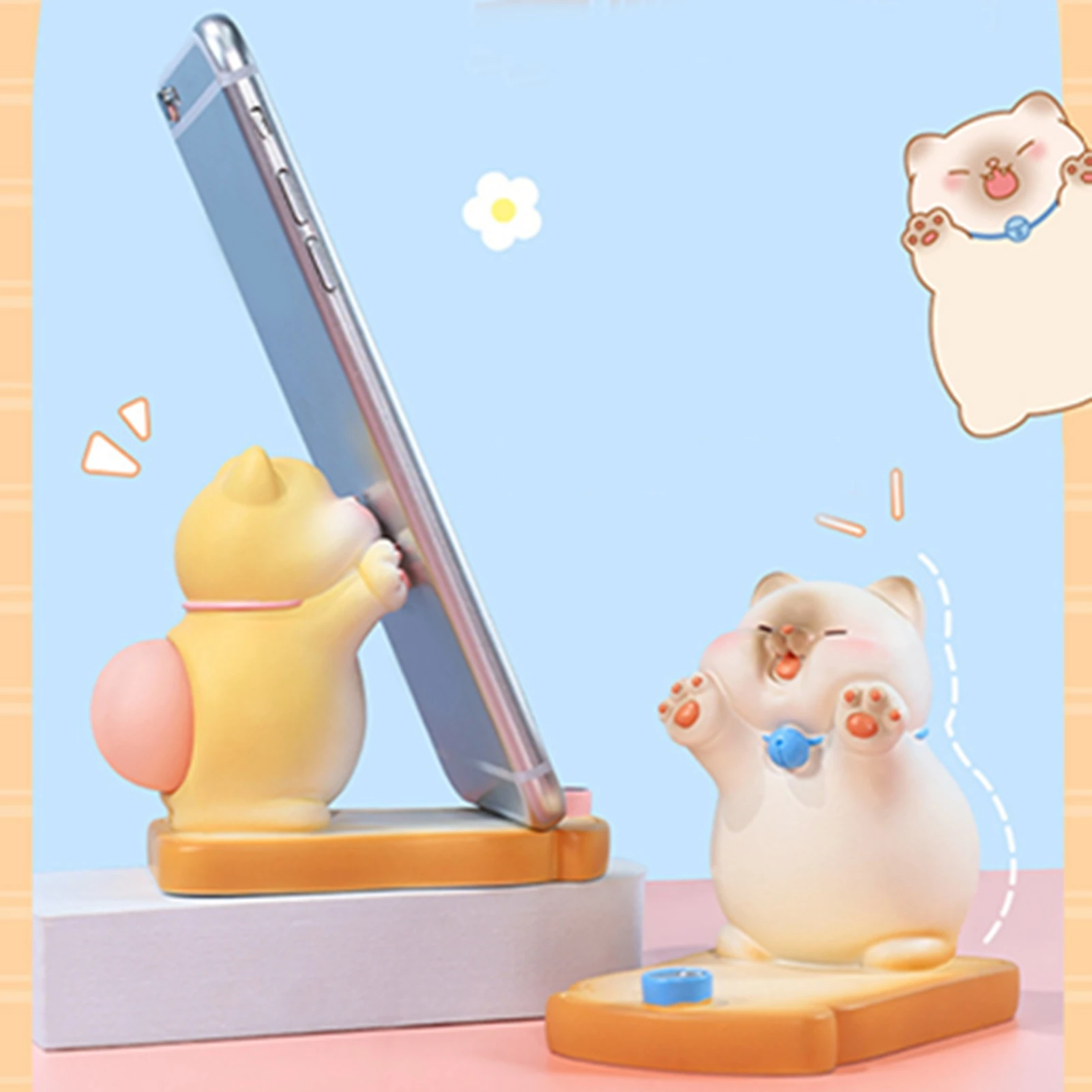 

Держатель для мобильного телефона с мультяшным котом из смолы, мини-стенд, настольная декоративная фигурка для офиса, украшение для дома