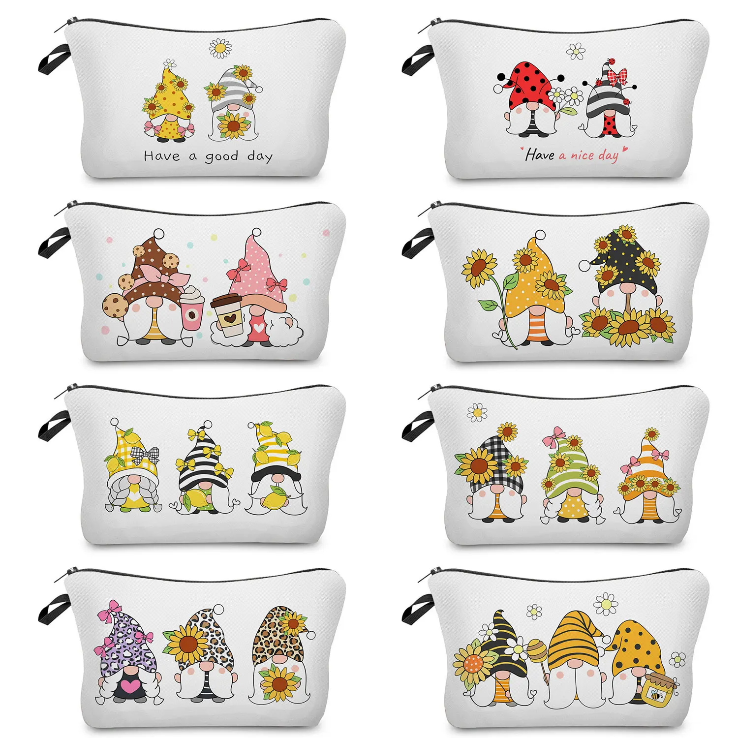 

Повседневная косметичка с принтом подсолнуха и эльфа, милые гномы, цветочные косметички, уличная пляжная Женская сумочка для туалетных принадлежностей, практичная сумочка на молнии
