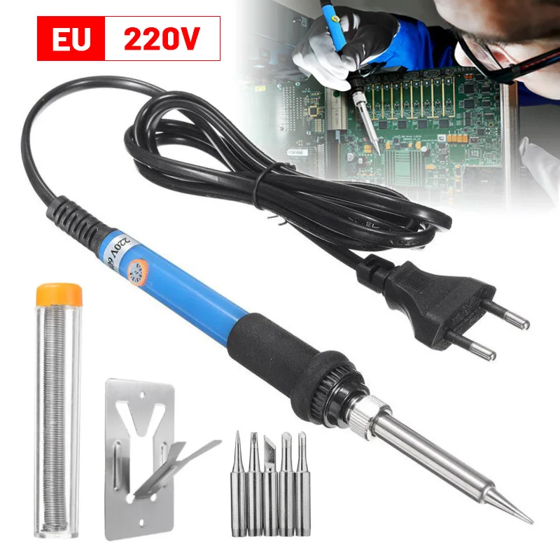 

220V Electric Solder Iron Welding Tool Kit Adjustable Temperature Welding Equipment Heater Soldering Station with 5 Tips Rework