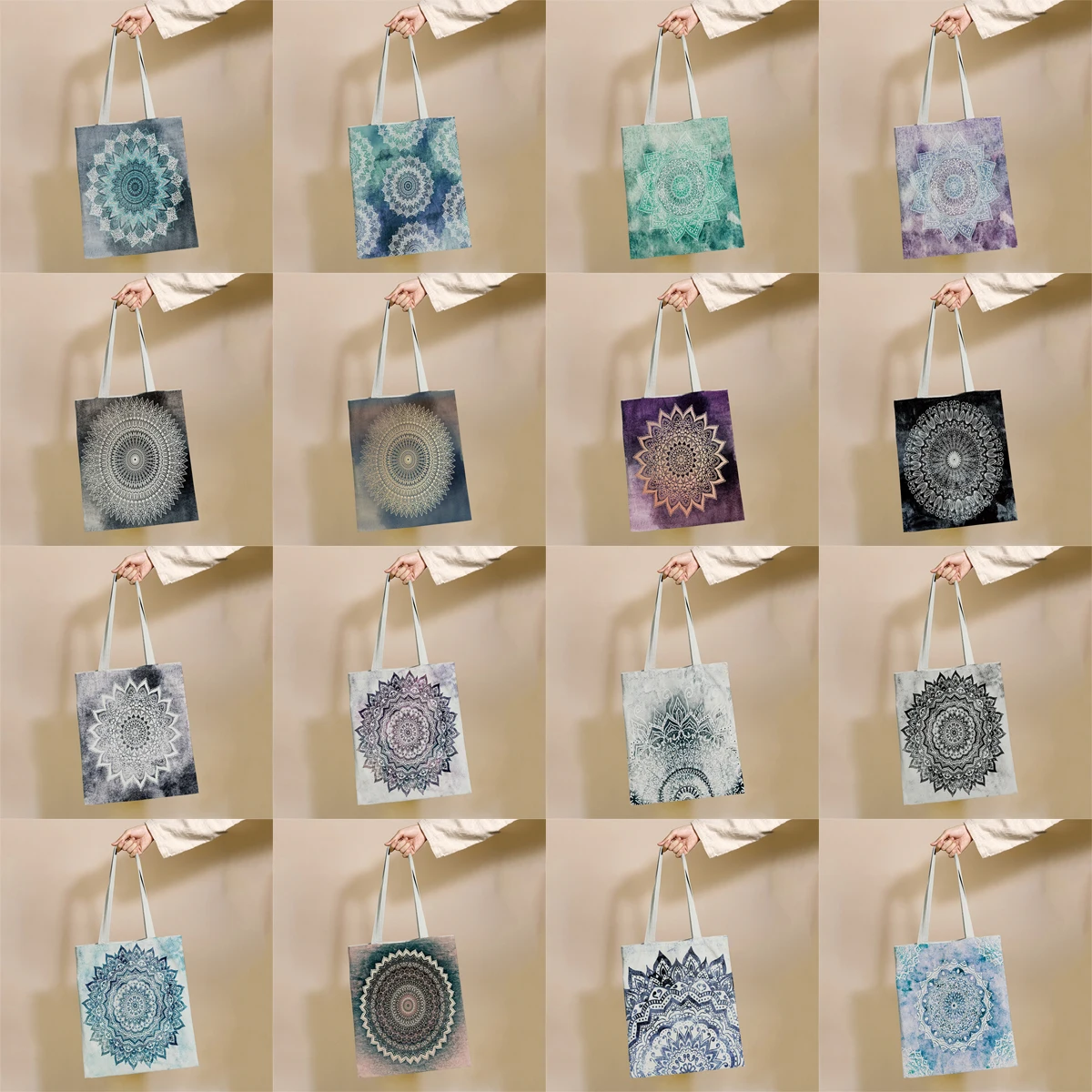 

Colorful Beautiful Mandala Pattern Reusable Shopping Bag Canvas Tote Bags Printing Eco Bag Shopper Shoulder Bags