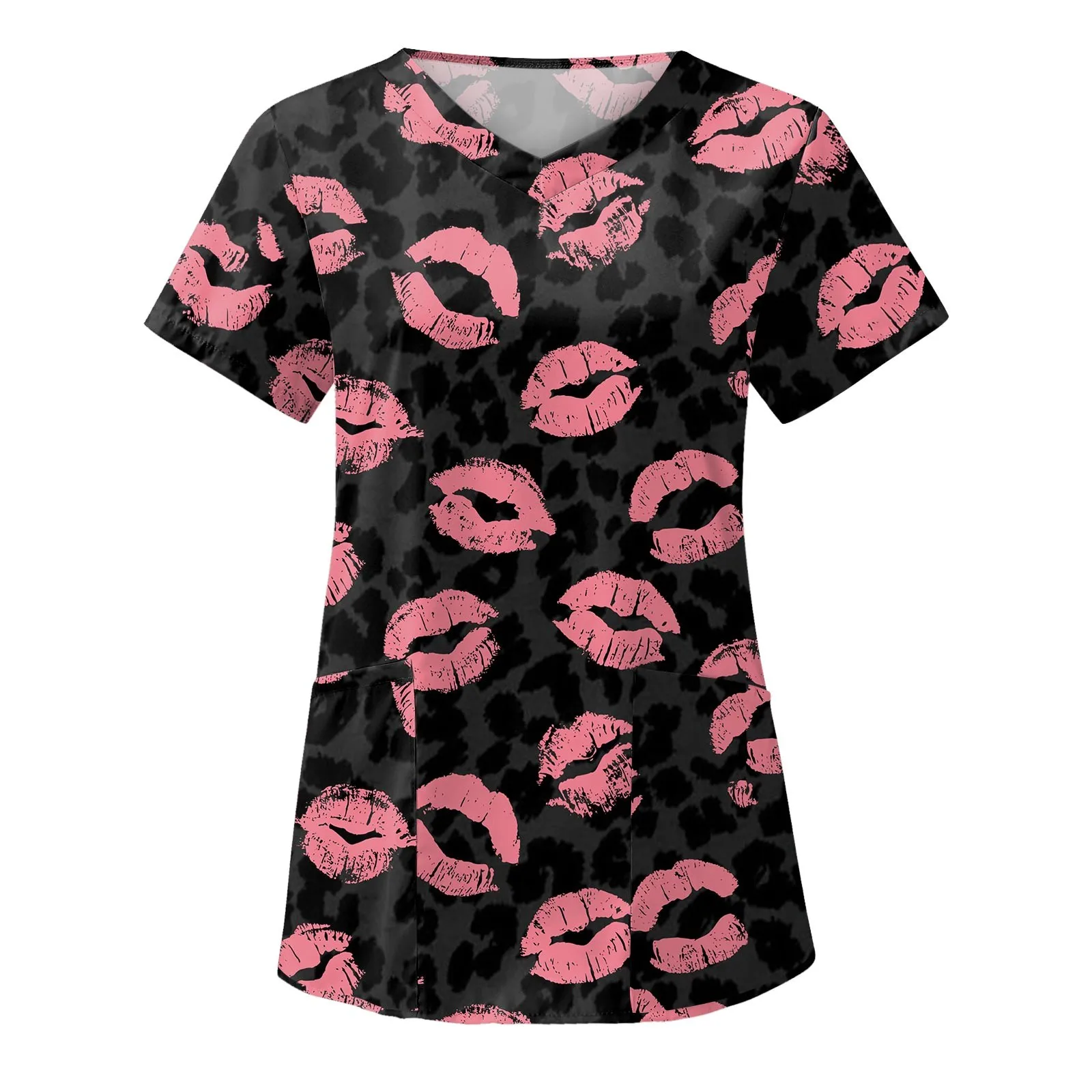 

Valentine's Day Nurse Uniforms Women Nursing Scrubs Short Sleeve V Neck Tops Working Breathable Medical Nurse Working Uniforms