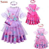 kids encanto isabela dress girl cosplay costume fancy dresses for birthday party floral princess dress mirabel clothes bag suit
