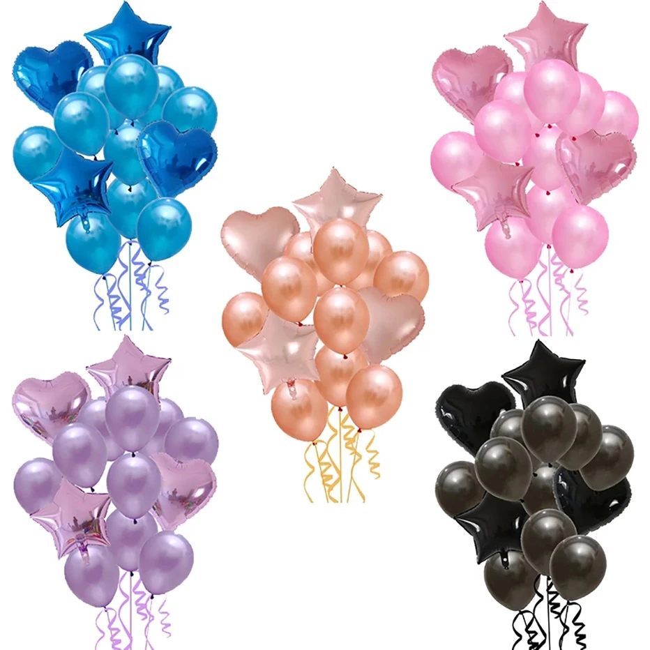 

14Pcs Wedding both sides Decoration Balloons Set 18inch Heart Star Air Globos Birthday Party Supplies Baby Shower Toys Kids Gift