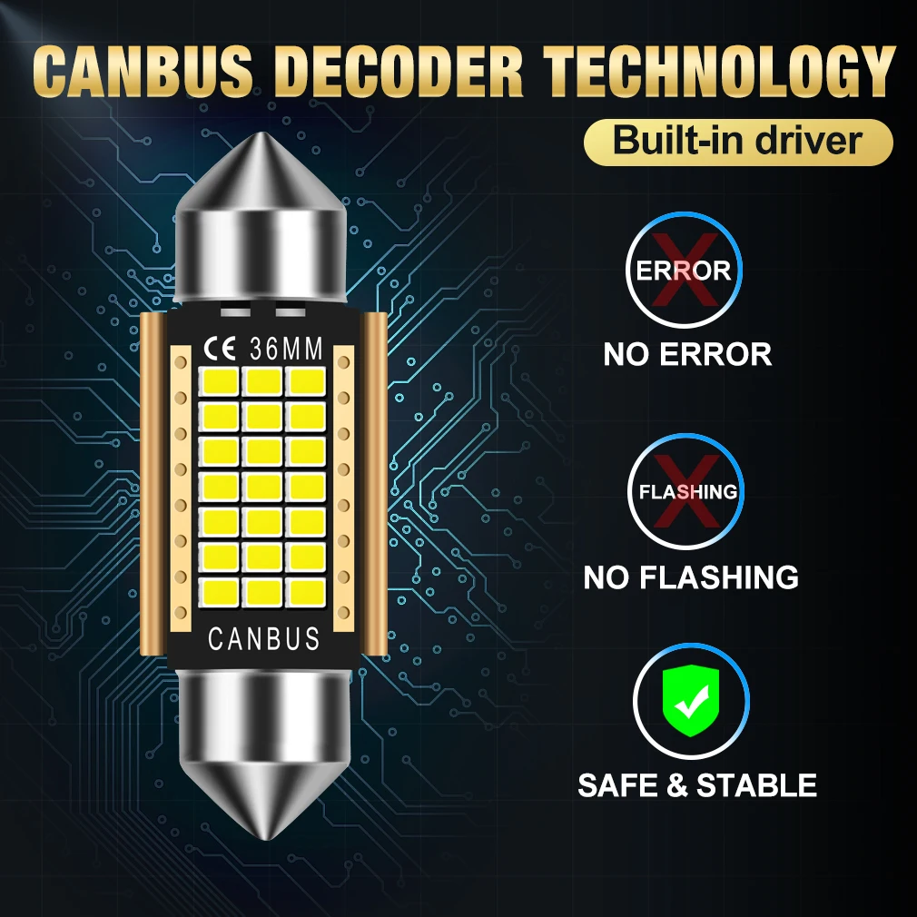 1 шт. C10W C5W LED Canbus Festoon 31 мм 36 39 42 Светодиодная лампа 2016 чип без ошибок 12 В 6500K белый