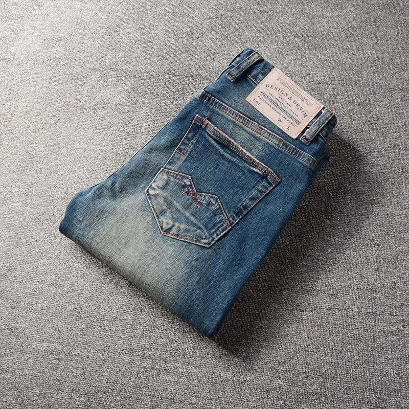 Fashion Designer Men Jeans High Quality Retro Blue Elastic Slim Fit Ripped Jeans Men Trousers Vintage Casual Denim Pants Hombre
