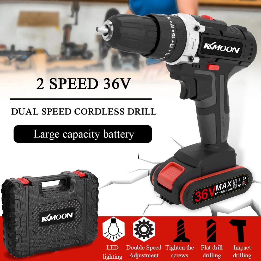 

36V Impact Electric Cordless Drill High-power Battery Wireless Rechargeable Hand Drills Brush Motor Home DIY Electric Power Tool