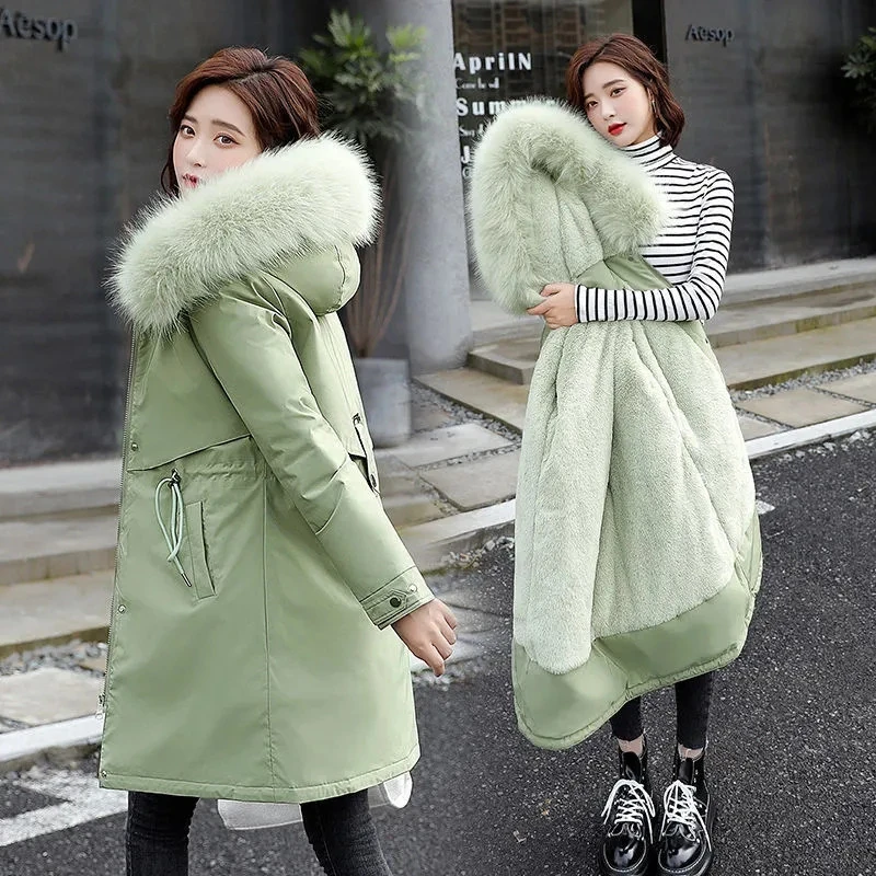 Warm Fur Collar Parkas Women 2022 New Winter Long Hooded Jacket Female Korean Fashion Thick Coat Lady Loose Streetwear Outwear