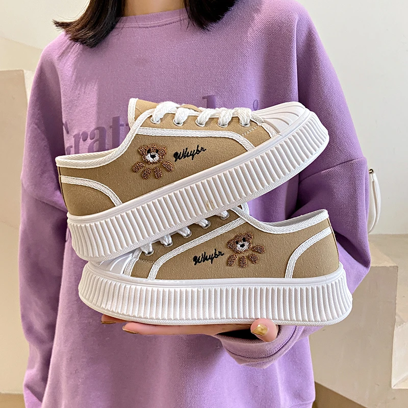 2023new Spring/Summer Women's Leisure Thick Sole Canvas Outdoor Sports Shoes Platform Leisure Shoes Round Head Tennis Women