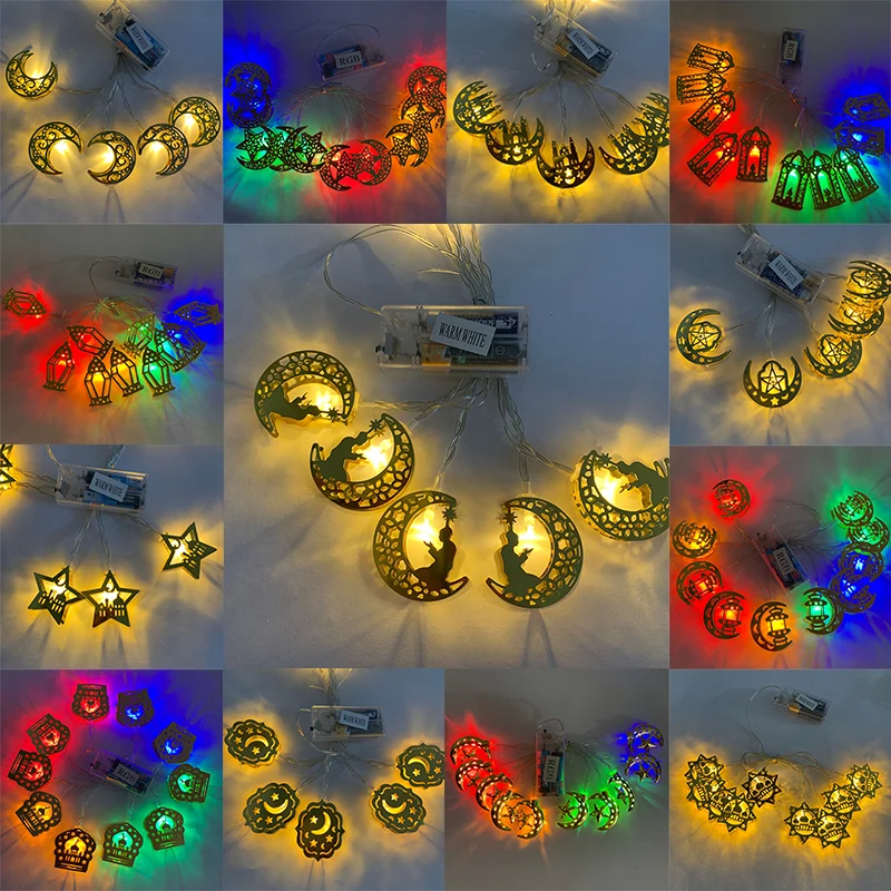 

10 светодиодный Eid Al-Adha Mubarak Рамадан светильник вая гирлянда позолоченная железная подвеска Rama праздничный Декор светодиодная гирлянда бата...