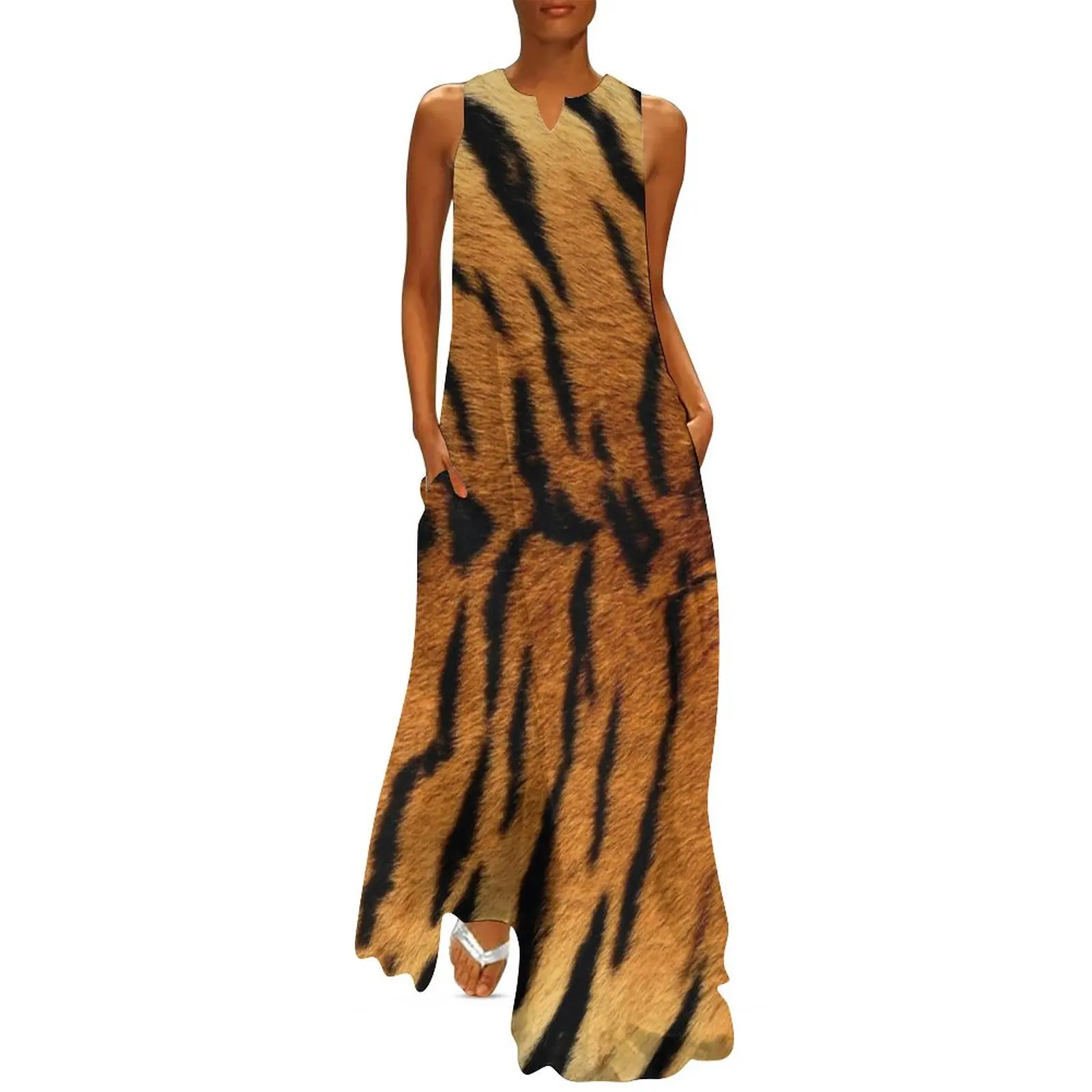 

Tiger Skin Print Dress Spring Animal Pattern Korean Fashion Casual Long Dresses Womens Party Maxi Dress Gift Idea