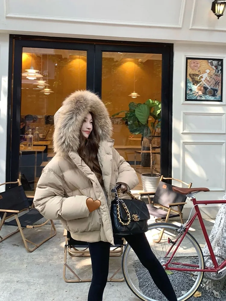 2024 новинка зимы пуховик с большим меховым воротником женский короткий