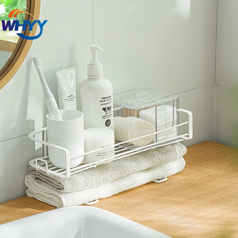 

WHYY Bathroom Organizer Storage Iron Toilet Shelf Countertop Sundries Hooks Suction Racks Holders for Kitchen Home Accessories