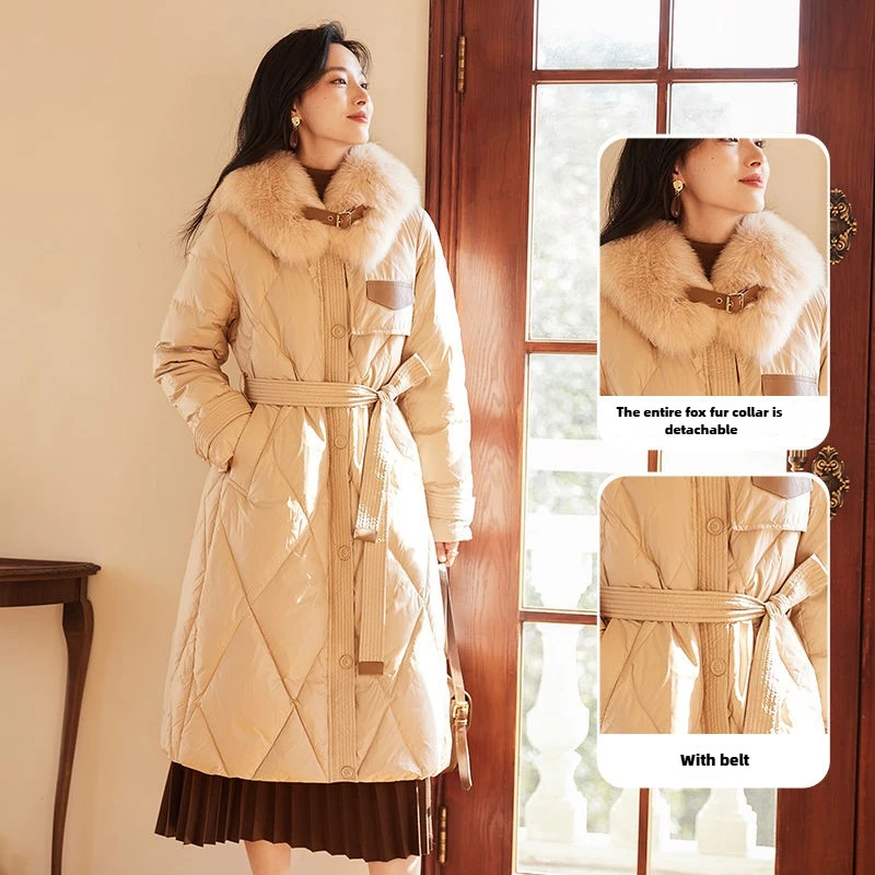 VICTORIA&ampVERA пуховик женский с лисьим мехом воротник средней длины женское пальто 2024