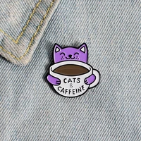 creative cartoon cats caffeien enamel pin funny animal metal brooch clothes bag lapel badge personality childrens jewelry gift