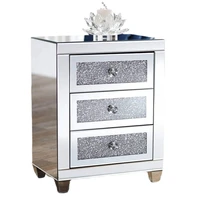 high quality modern light luxury silver bedside cabinet bedroom custom furniture diamond mirror side table with drawer cupbo