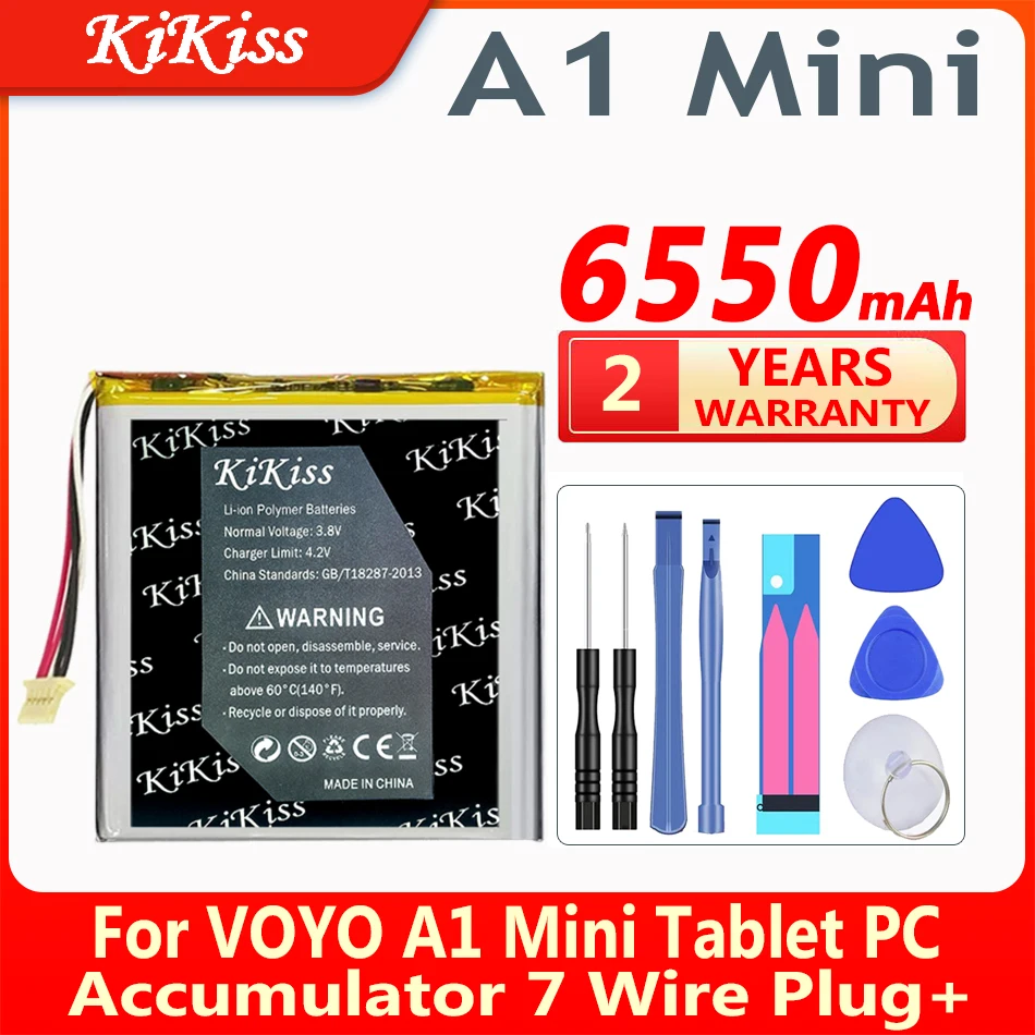 

KiKiss 6550mAh Li-Polymer Replacement Battery for VOYO A1 Mini Tablet PC Accumulator 7 Wire Plug+ Free Tools