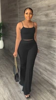 strapless crop top suit women fashion summer loose sling tank top high waist wide leg pants 2 piece set