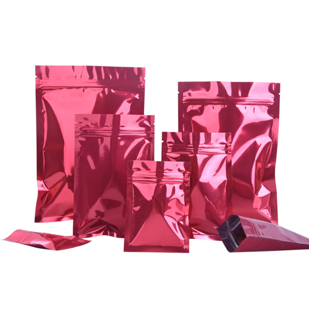 

Red Ziplock Resealable Aluminum Foil Small Pouch Retail Glossy Mylar Grip Seal Zip Lock Food Wrapping Bags