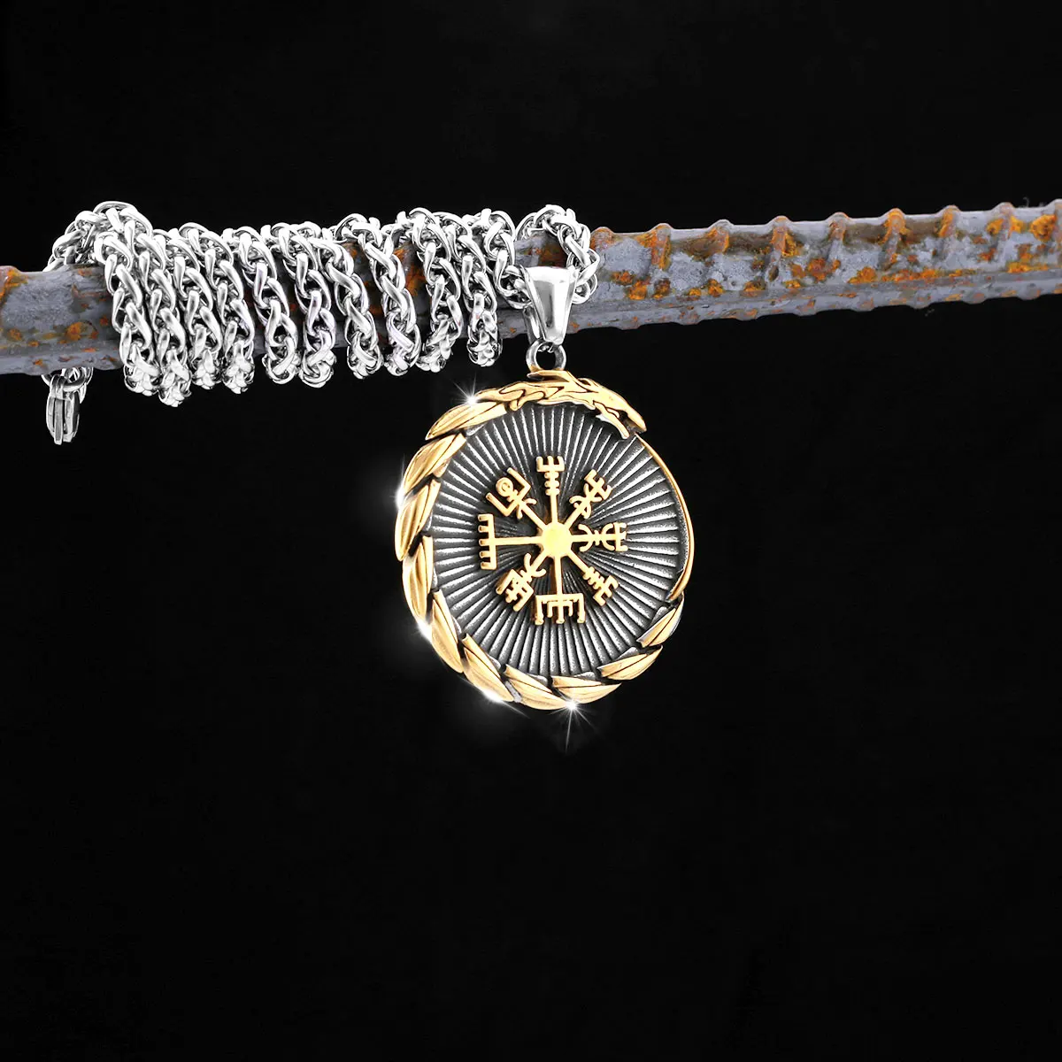 

Premium Vintage Viking Street Tail Snake Compass Necklace Nordic Men's Stainless Steel Amulet Fashion Pendant Jewelry Gift Bag