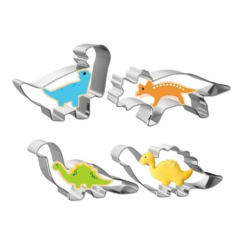 

4Pcs Dinosaur Pattern Fondant Mold Stainless Steel Cookie Cutter Animal Clay Kid Gifts For Biscuit Baking Tools Kitchen Supplies