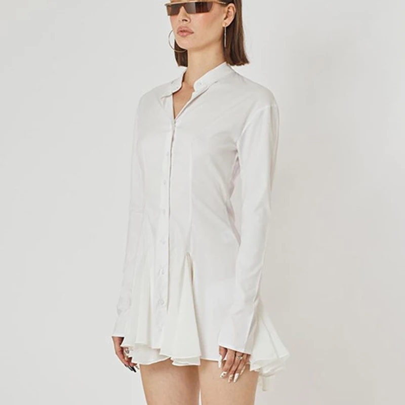 

2022 Women's New Clothing Cardigan Long Sleeves Dress Lady's Single Breasted Elegant Ruffles Casual Mini Dresses