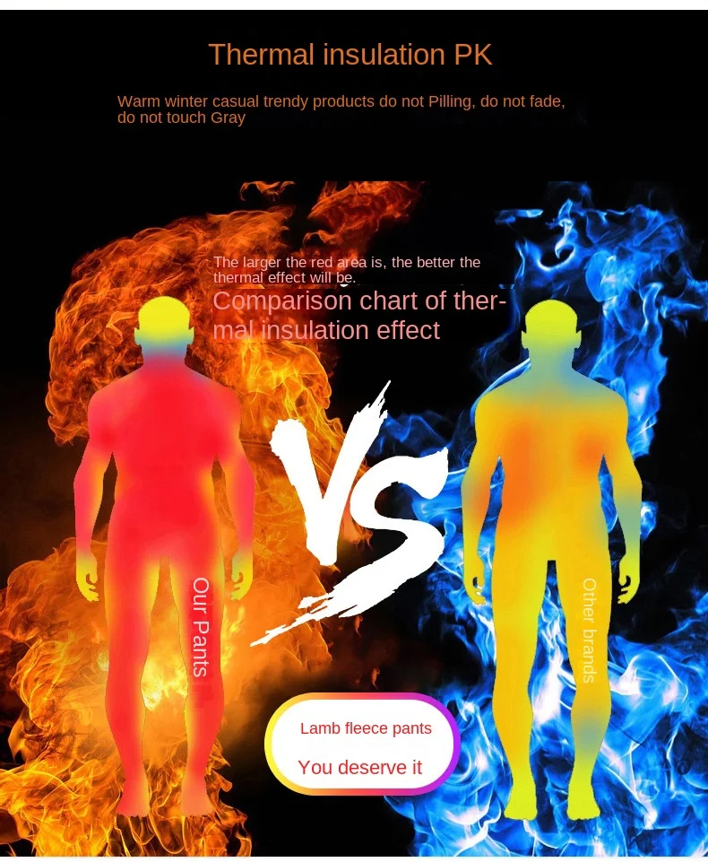 Outdoor Winter Men Pants Cashmere Padded Elastic Waist Solid Color Thickened Plush Lining Coldproof Trousers For Daily Wear