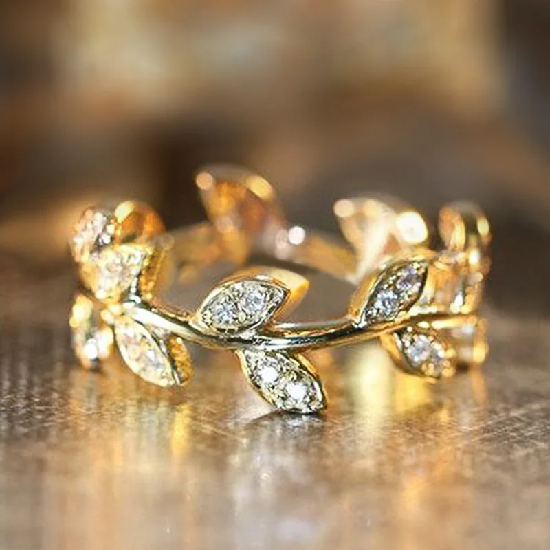 

New European and American Style Rattan Branch Ring Creative Lady Tree Leaf Zircon Jewelry Exquisite Wedding Ring Jewelry Gift