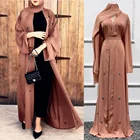 Abayas для женщин мусульманское платье кафтан Рамадан Дубайский хиджаб мода бисером открытый кардиган абайя исламский халат Ближнего Востока турецкий