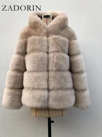 ZADORIN Winter Thick Warm Faux Fur Coat Women Furry Hooded Long Sleeve Faux Fur Jacket Luxury Winter Fur Coats bontjas