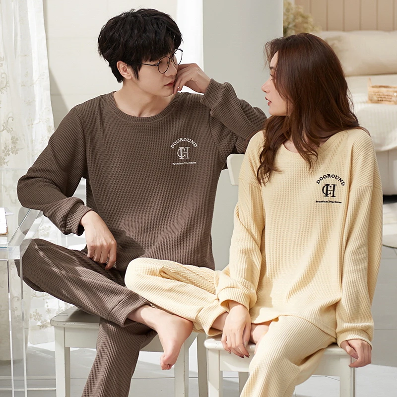 CAIYIER Simple And Comfortable Couple Pajamas Set Sweet Men & Women Cotton Nightwear Suit Autumn Winter Leisure Loves Sleepwear
