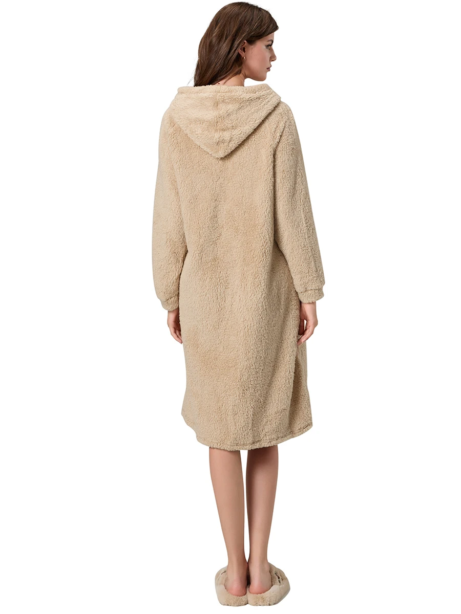 Женский халат на пуговицах с бантом и карманами фланелевой капюшоном для отеля