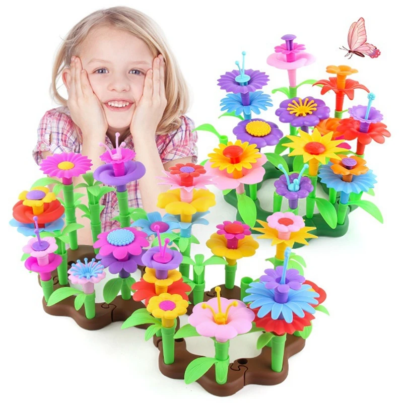 

Creative Diy Flower Garden Building Toys - Build a Bouquet Floral Arrangement Playset for Toddlers Kids Assembly Blocks Handwork