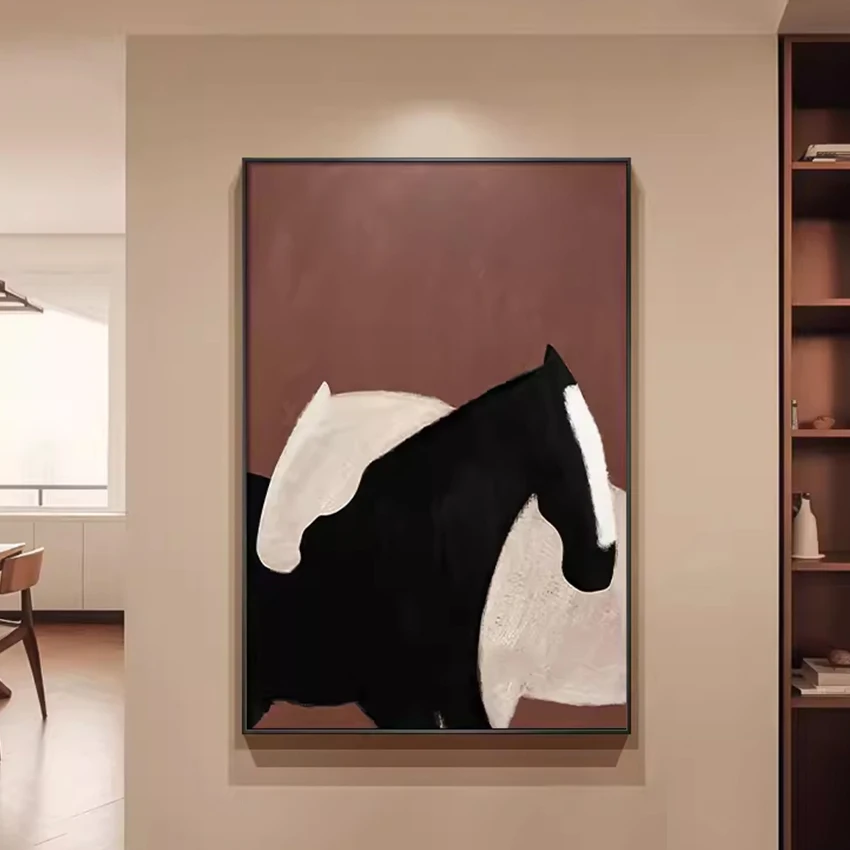 Черно-белая абстрактная картина лошади маслом